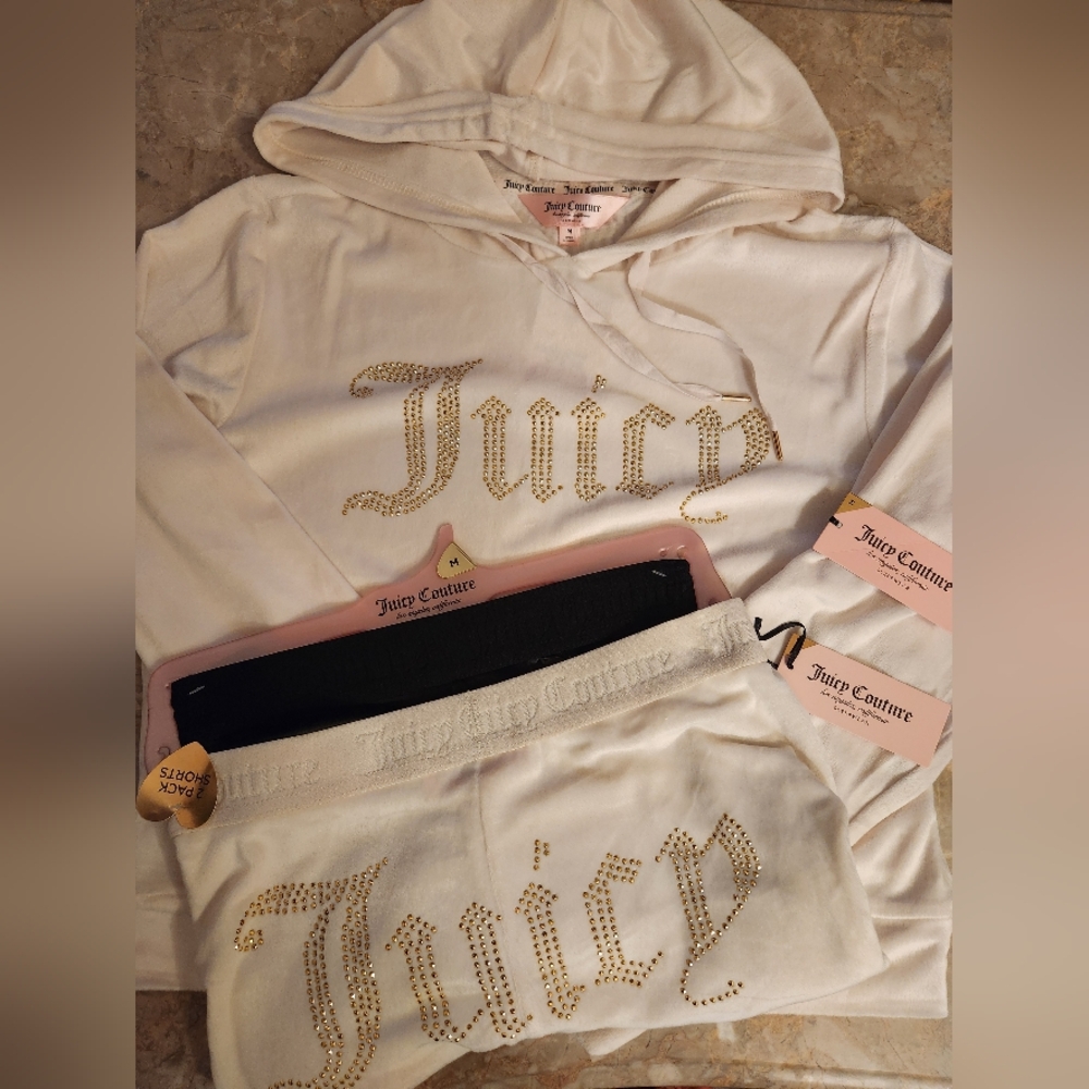 M 3-Set Juicy Couture OG Bling Velour Pullover OG Bling Velour Lounge Shorts Set
